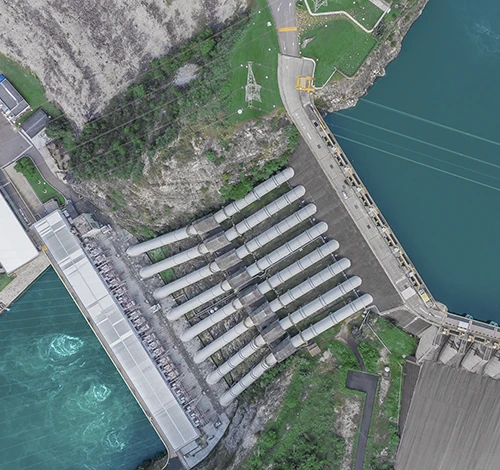 Aerial view of a hydroelectric power plant